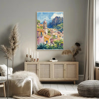 Scenic Mediterranean Village Tranquil Watercolor Travel Poster PosterGoat