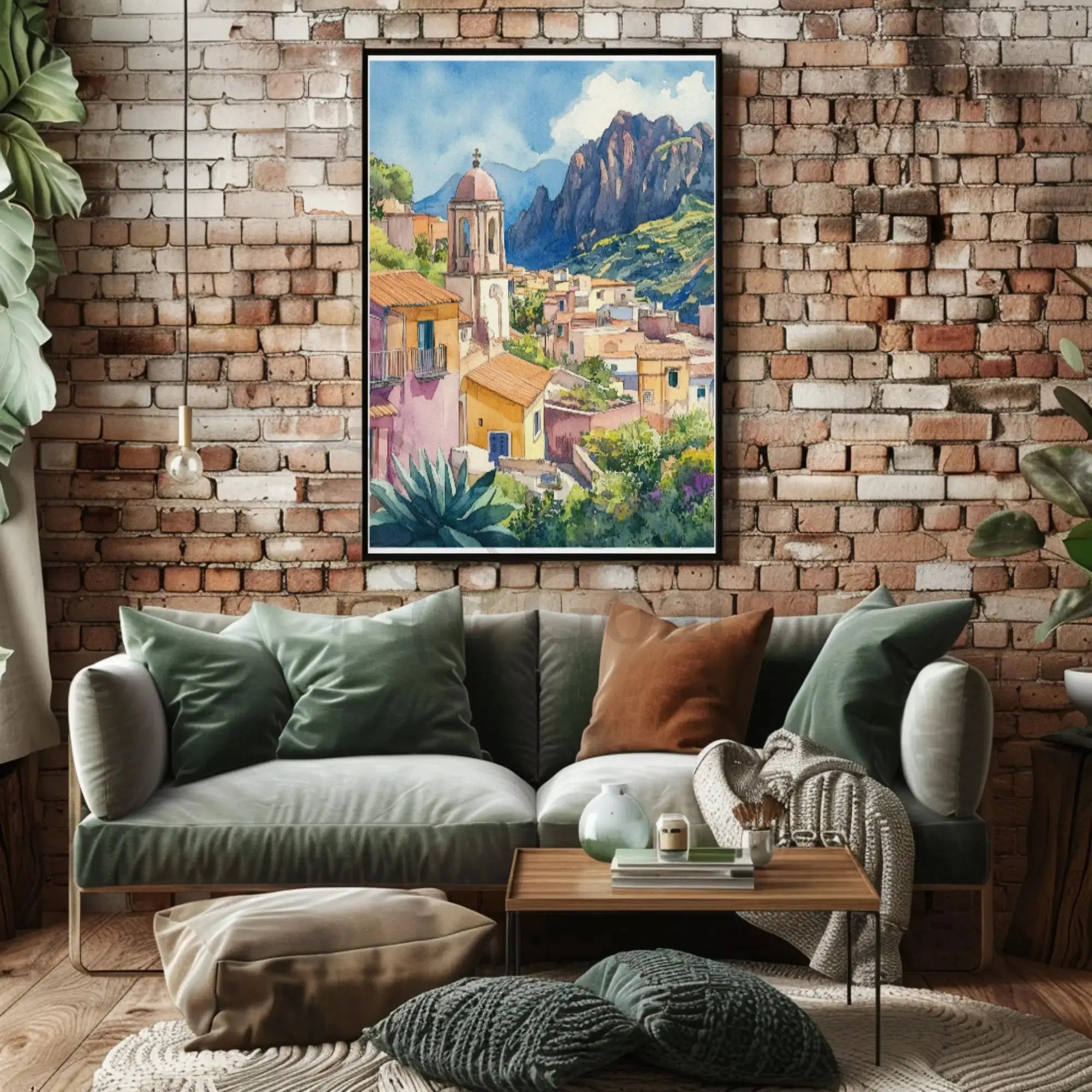Scenic Mediterranean Village Tranquil Watercolor Travel Poster PosterGoat