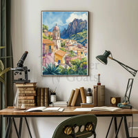 Scenic Mediterranean Village Tranquil Watercolor Travel Poster PosterGoat
