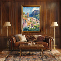 Scenic Mediterranean Village Tranquil Watercolor Travel Poster PosterGoat