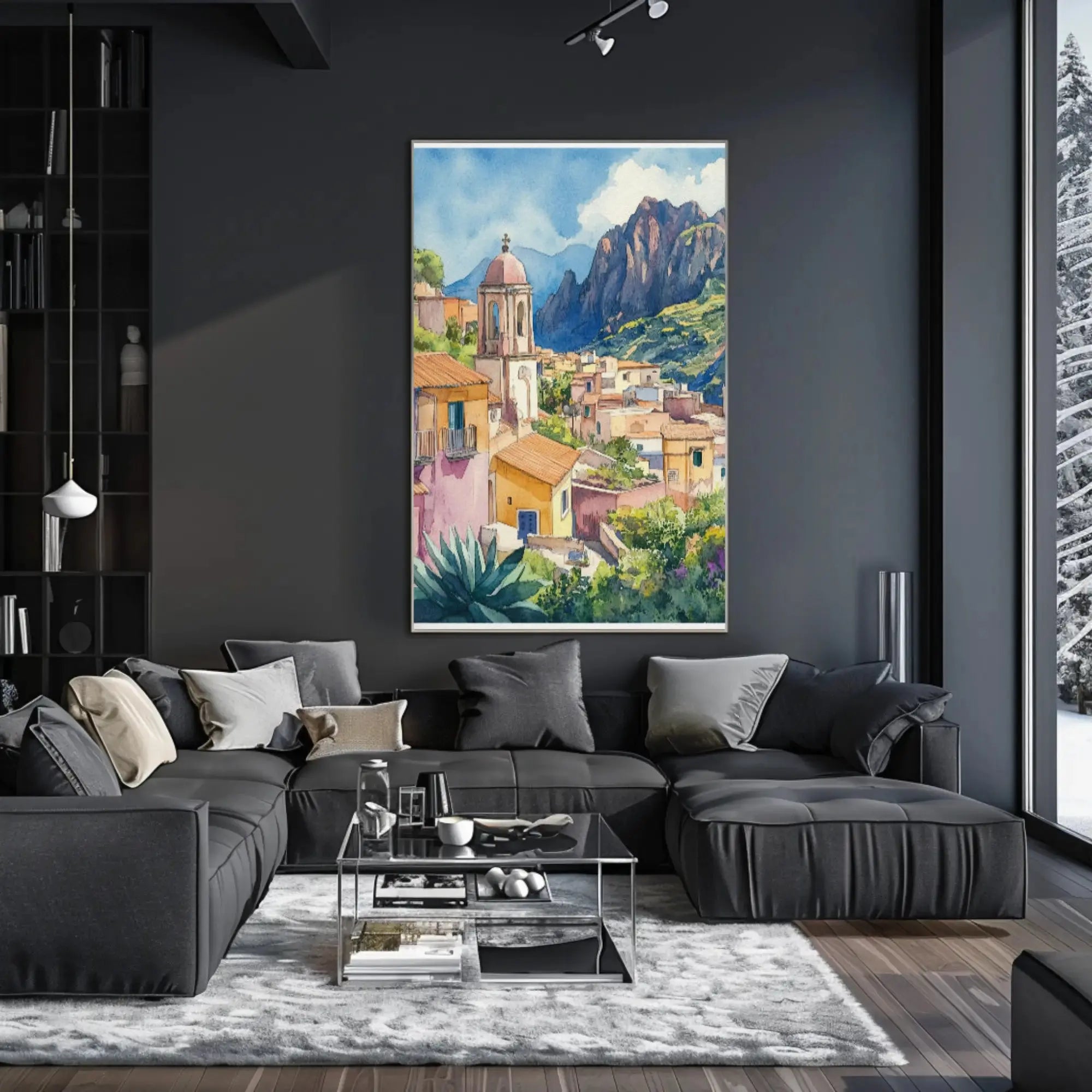 Scenic Mediterranean Village Tranquil Watercolor Travel Poster PosterGoat