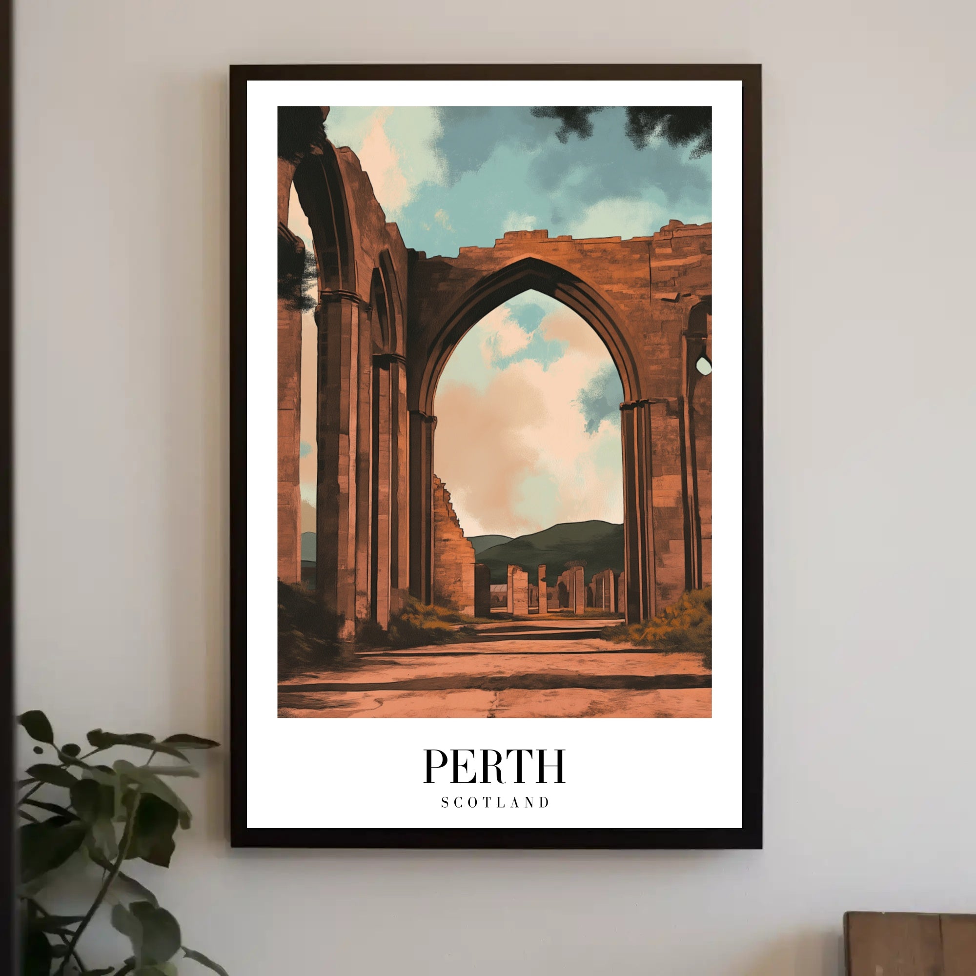 Scenic Perth Abbey Ruins in Golden Light Travel Poster PosterGoat