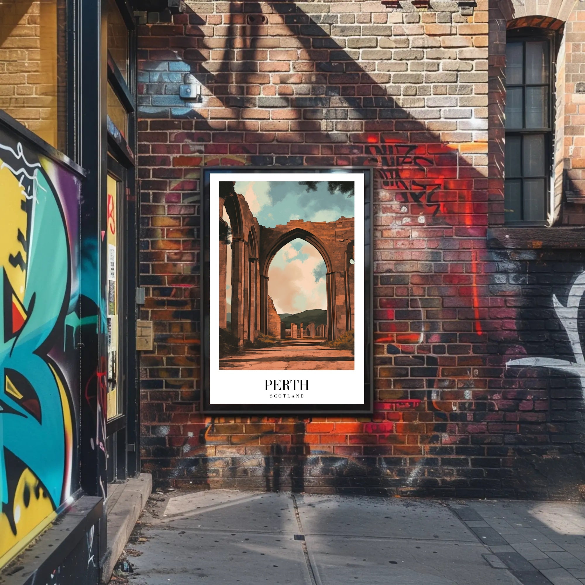 Scenic Perth Abbey Ruins in Golden Light Travel Poster PosterGoat