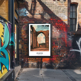 Scenic Perth Abbey Ruins in Golden Light Travel Poster PosterGoat
