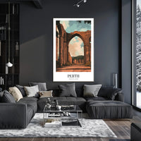 Scenic Perth Abbey Ruins in Golden Light Travel Poster PosterGoat
