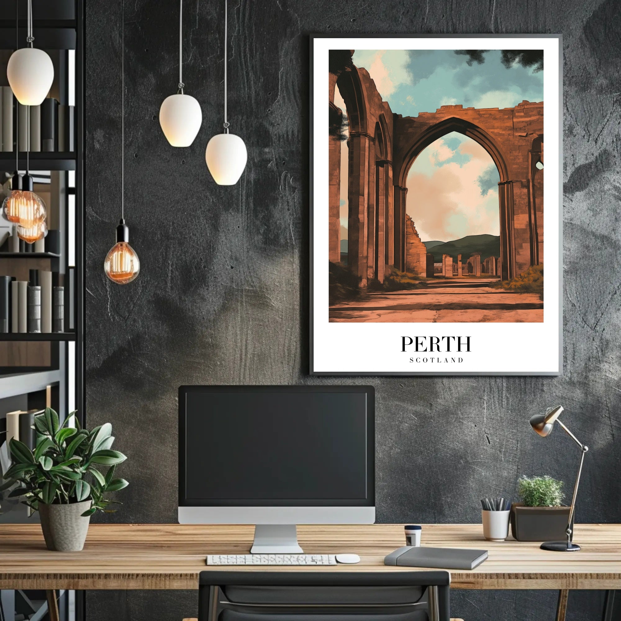 Scenic Perth Abbey Ruins in Golden Light Travel Poster PosterGoat