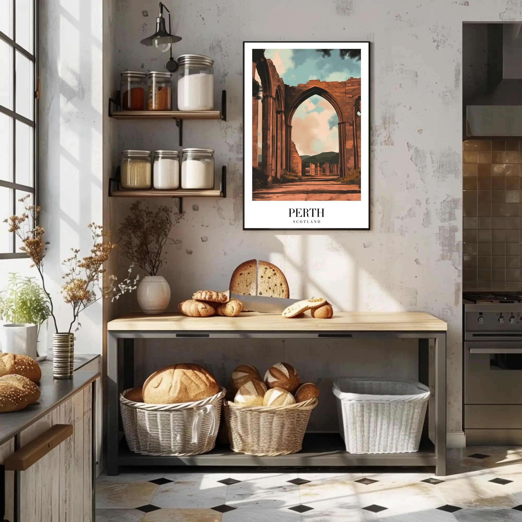 Scenic Perth Abbey Ruins in Golden Light Travel Poster PosterGoat
