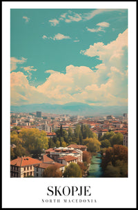 Scenic Skopje Cityscape with River and Mountains Urban Poster PosterGoat