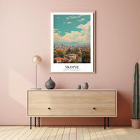 Scenic Skopje Cityscape with River and Mountains Urban Poster PosterGoat