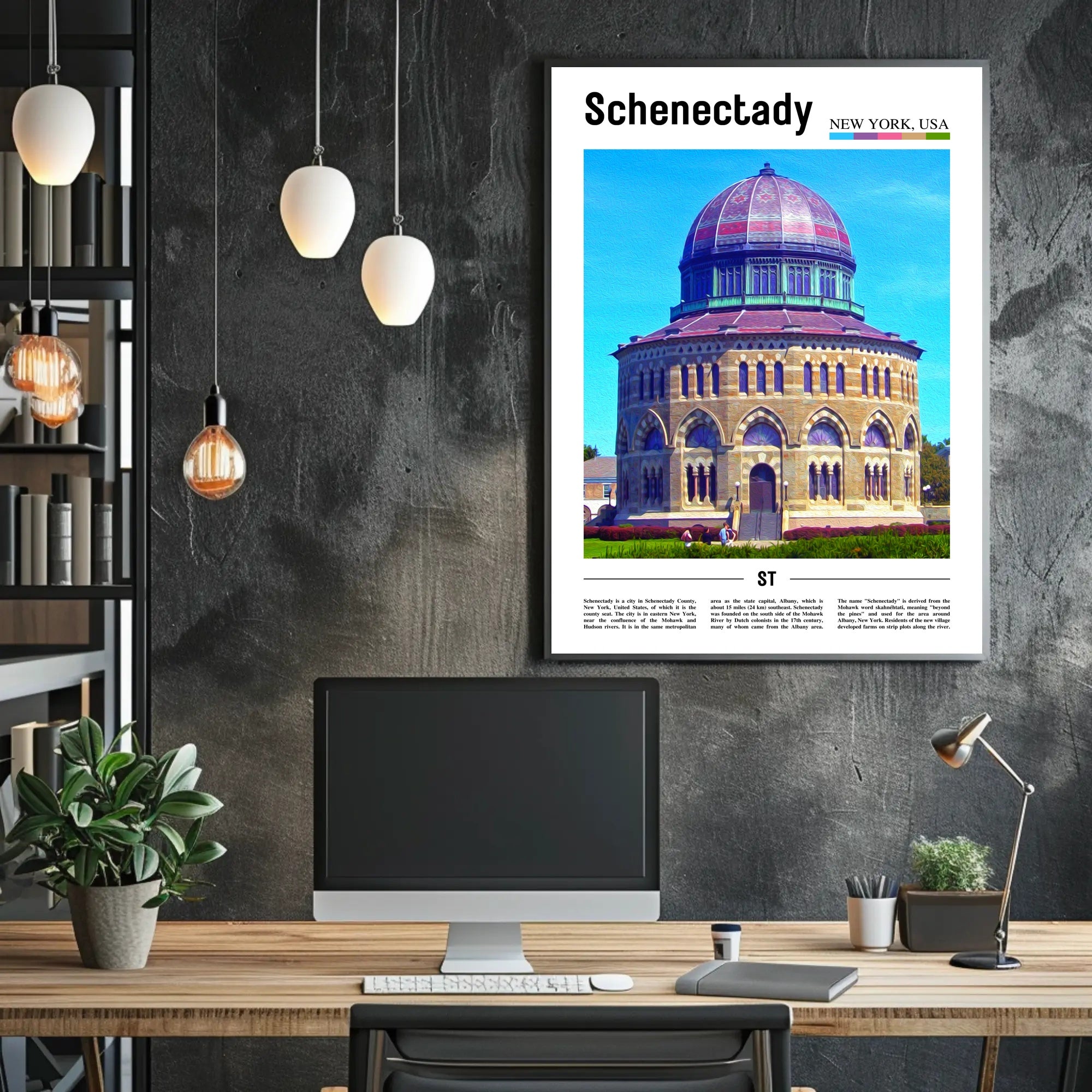 Schenectady Cityscape Architectural Heritage Travel Poster PosterGoat