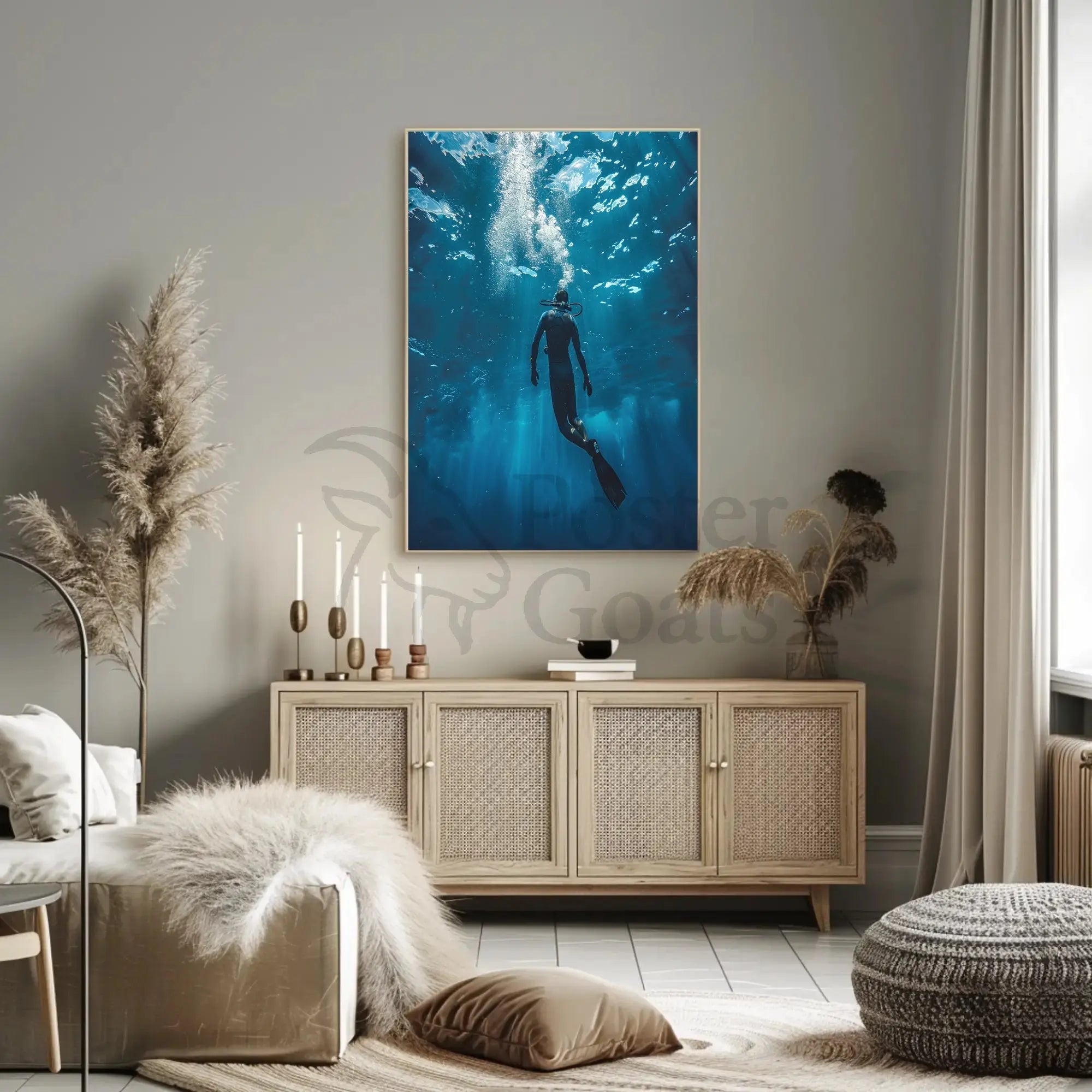 Scuba Diving in Tranquil Underwater Ocean Adventure Travel Poster PosterGoat