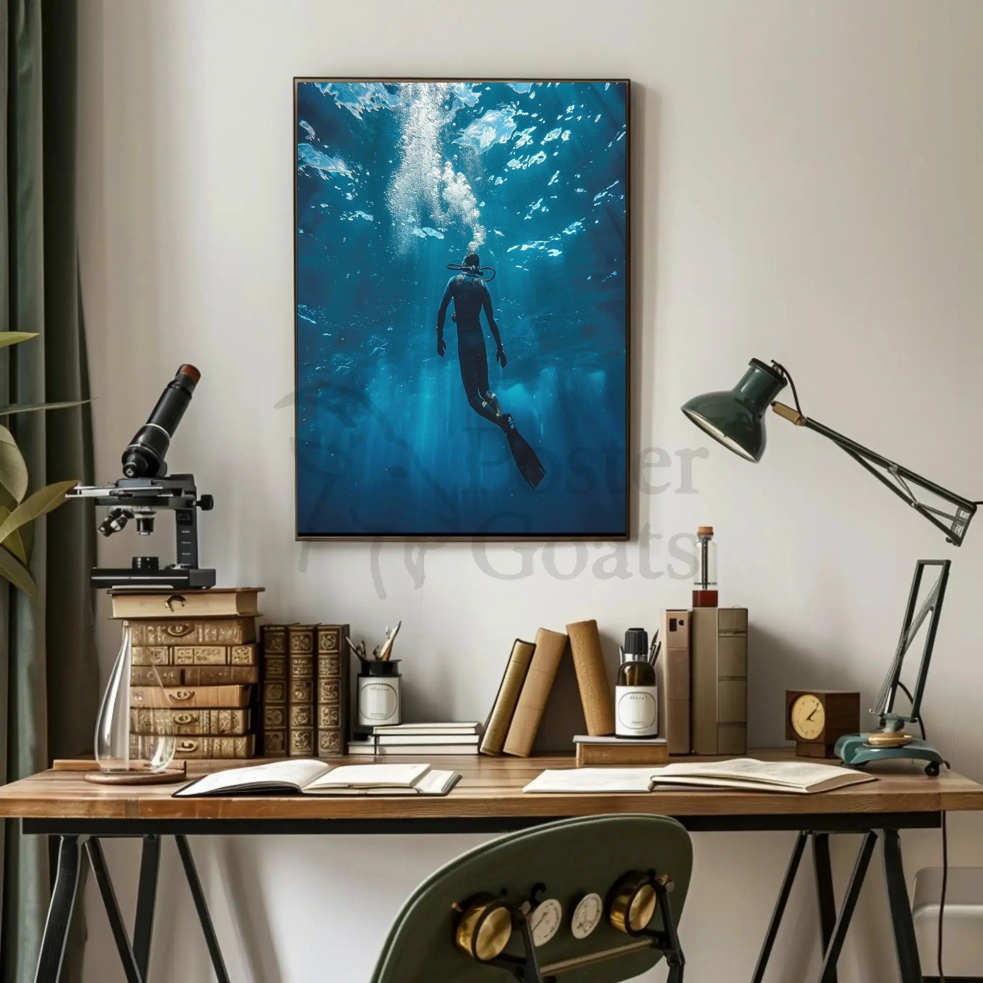 Scuba Diving in Tranquil Underwater Ocean Adventure Travel Poster PosterGoat