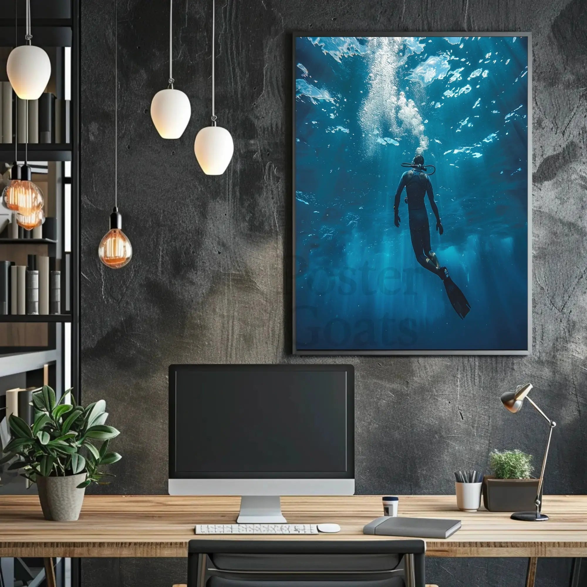 Scuba Diving in Tranquil Underwater Ocean Adventure Travel Poster PosterGoat