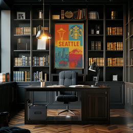 Seattle Skyline Retro 70s Celebration Travel Poster PosterGoat