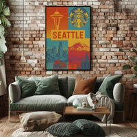Seattle Skyline Retro 70s Celebration Travel Poster PosterGoat