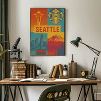 Seattle Skyline Retro 70s Celebration Travel Poster PosterGoat