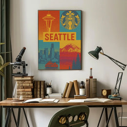 Seattle Skyline Retro 70s Celebration Travel Poster PosterGoat