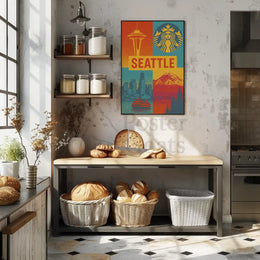 Seattle Skyline Retro 70s Celebration Travel Poster PosterGoat