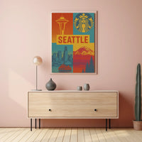 Seattle Skyline Retro 70s Celebration Travel Poster PosterGoat