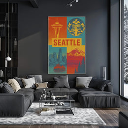 Seattle Skyline Retro 70s Celebration Travel Poster PosterGoat