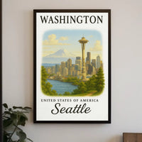 Seattle Skyline Space Needle Vintage Travel Poster PosterGoat