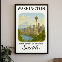 Seattle Skyline Space Needle Vintage Travel Poster PosterGoat