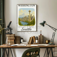 Seattle Skyline Space Needle Vintage Travel Poster PosterGoat