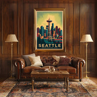 Seattle Skyline with Space Needle in Urban or Cityscape Poster PosterGoat