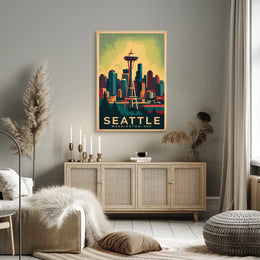 Seattle Skyline with Space Needle in Urban or Cityscape Poster PosterGoat