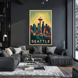 Seattle Skyline with Space Needle in Urban or Cityscape Poster PosterGoat
