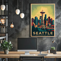 Seattle Skyline with Space Needle in Urban or Cityscape Poster PosterGoat
