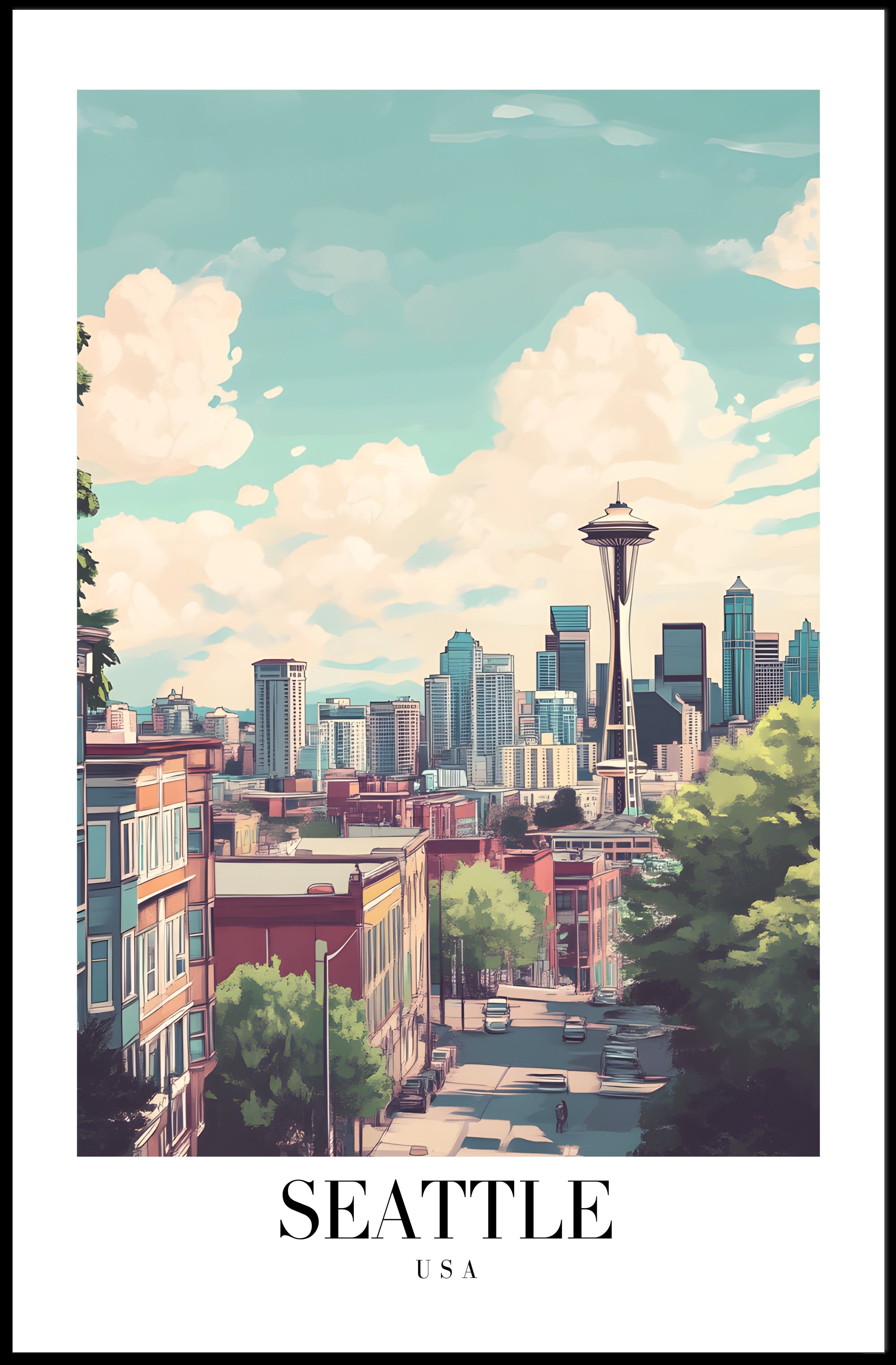 Seattle Space Needle Scenic Urban Cityscape Poster PosterGoat