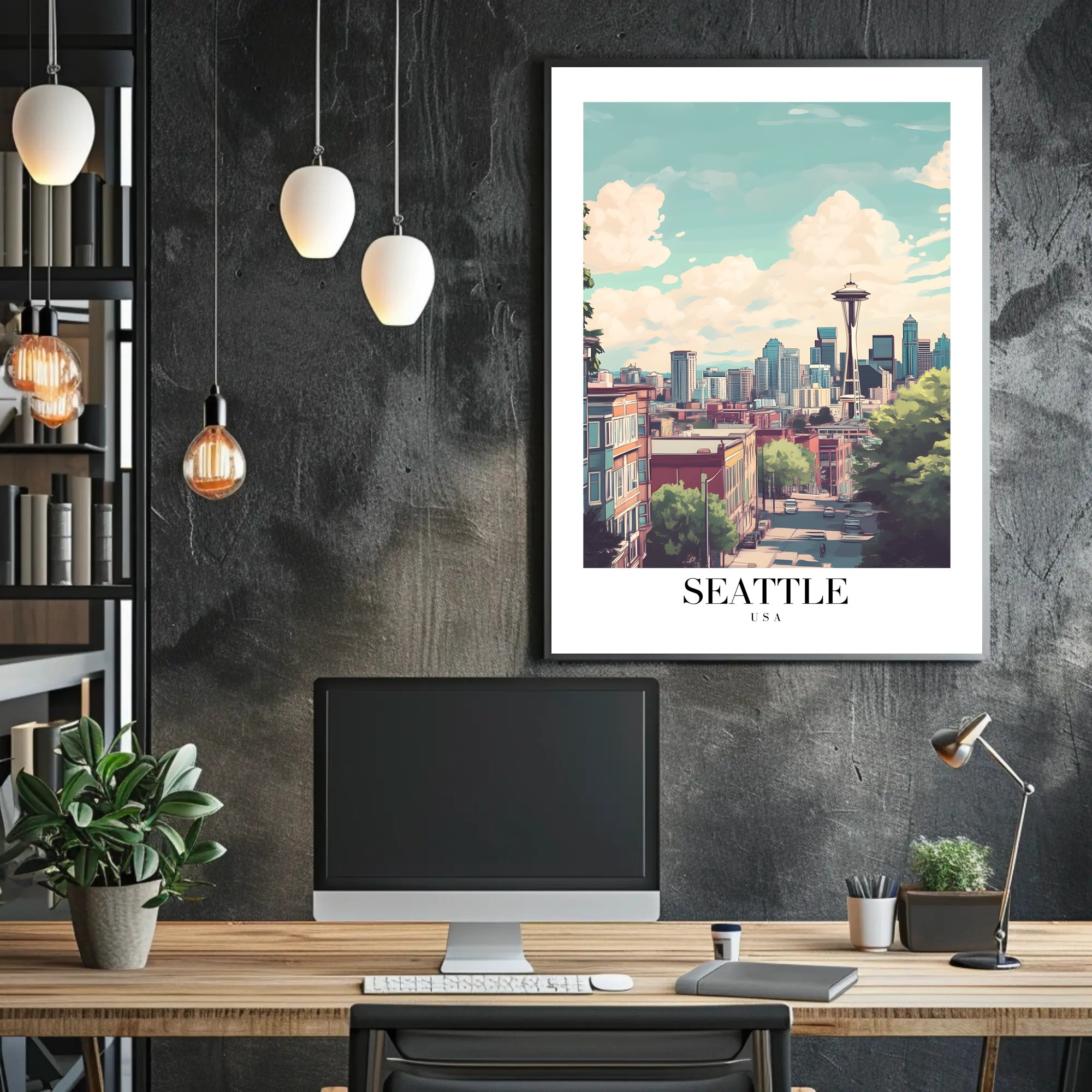 Seattle Space Needle Scenic Urban Cityscape Poster PosterGoat