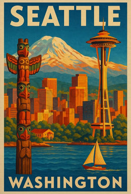 Seattle's Iconic Skyline Vintage Travel Poster PosterGoat