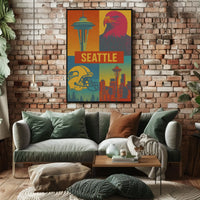 Seattle's Spirit: Iconic Landmarks in Pop Art Poster PosterGoat