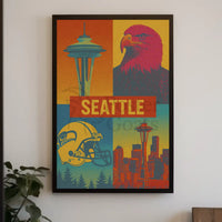 Seattle's Spirit: Iconic Landmarks in Pop Art Poster PosterGoat