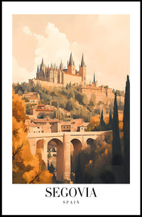 Segovia's Iconic Castle and Aqueduct Travel Poster PosterGoat