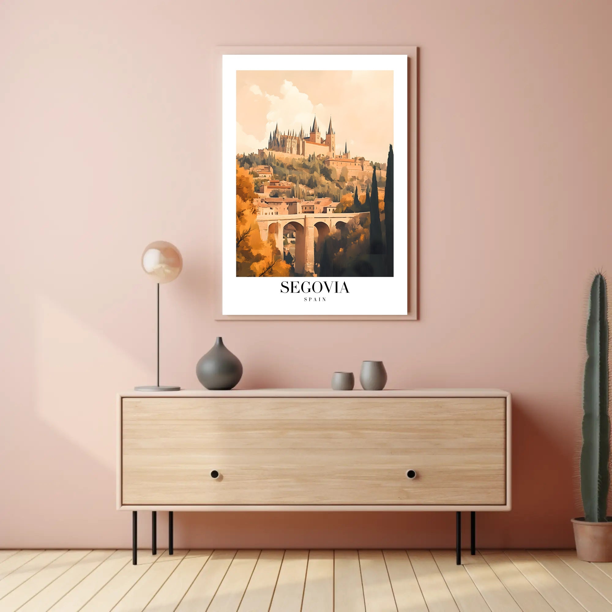 Segovia's Iconic Castle and Aqueduct Travel Poster PosterGoat