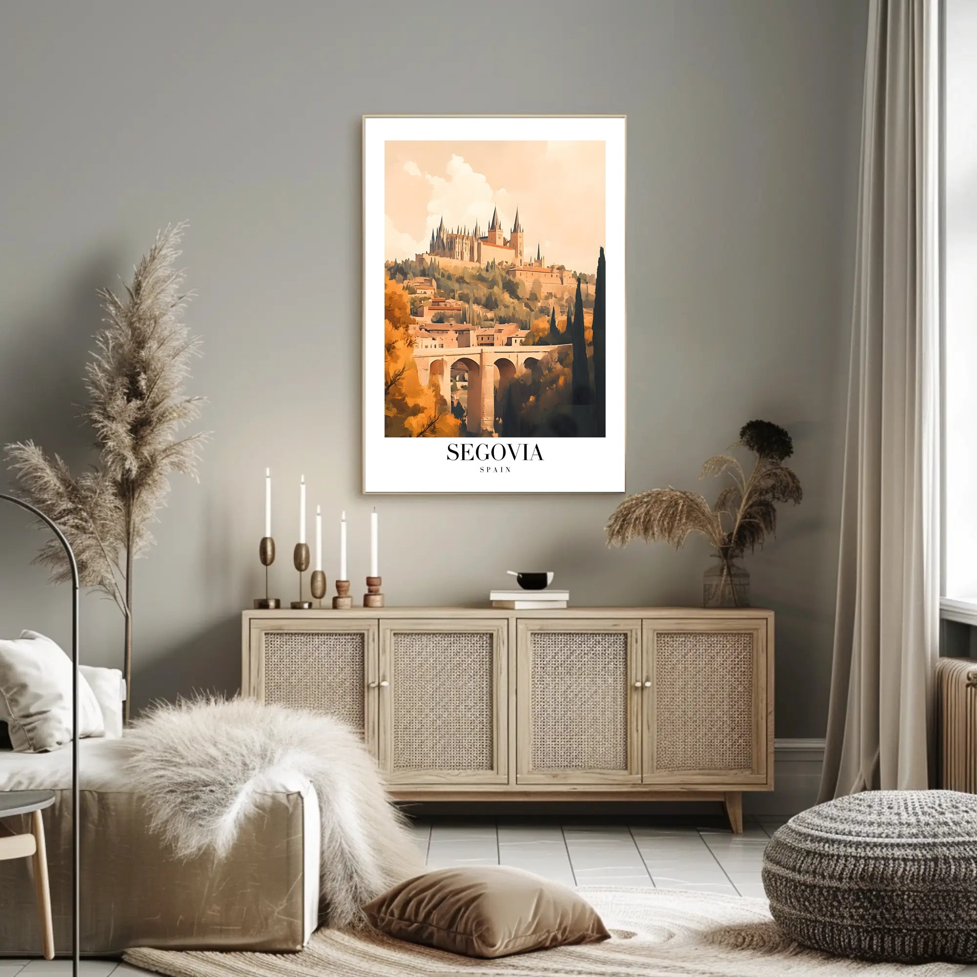 Segovia's Iconic Castle and Aqueduct Travel Poster PosterGoat