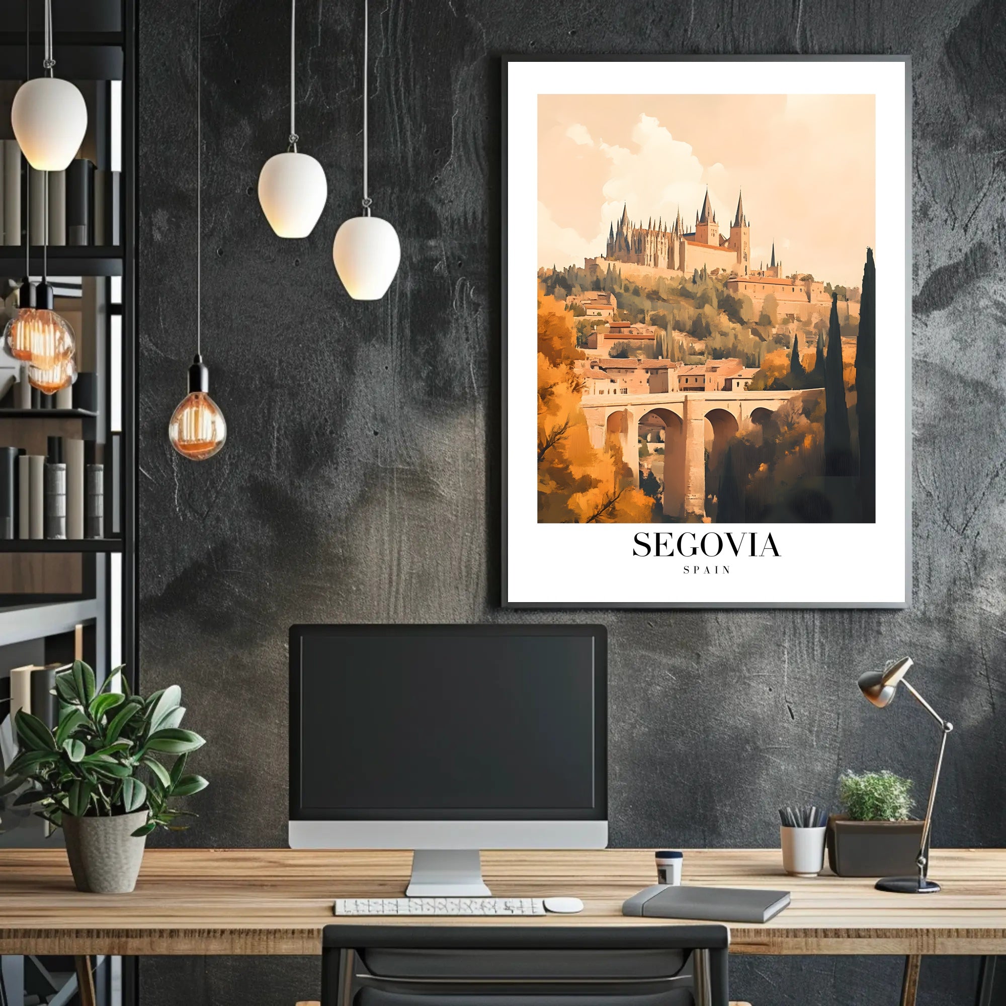 Segovia's Iconic Castle and Aqueduct Travel Poster PosterGoat