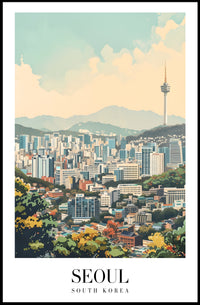 Seoul Cityscape Vibrance: Dynamic Artistic Urban or Cityscape Poster PosterGoat