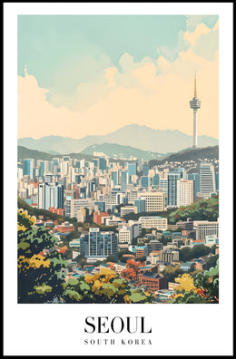 Seoul Cityscape Vibrance: Dynamic Artistic Urban or Cityscape Poster PosterGoat