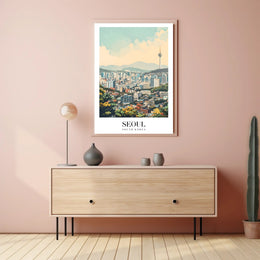 Seoul Cityscape Vibrance: Dynamic Artistic Urban or Cityscape Poster PosterGoat