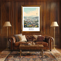 Seoul Cityscape Vibrance: Dynamic Artistic Urban or Cityscape Poster PosterGoat