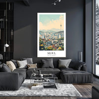 Seoul Cityscape Vibrance: Dynamic Artistic Urban or Cityscape Poster PosterGoat