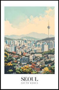 Seoul Cityscape with N Seoul Tower Urban or Cityscape Poster PosterGoat