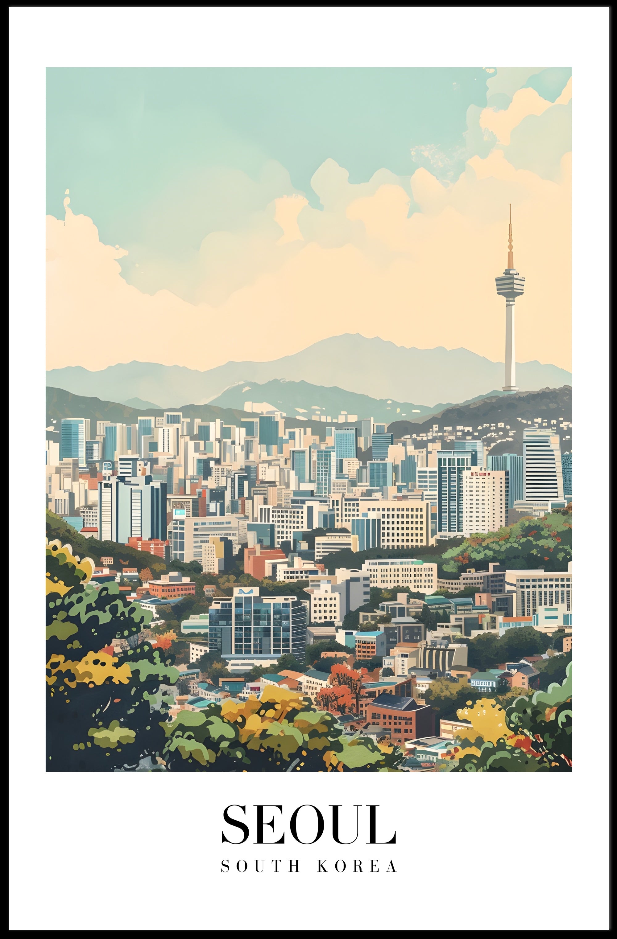 Seoul Cityscape with N Seoul Tower Urban or Cityscape Poster PosterGoat