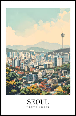 Seoul Cityscape with N Seoul Tower Urban or Cityscape Poster PosterGoat