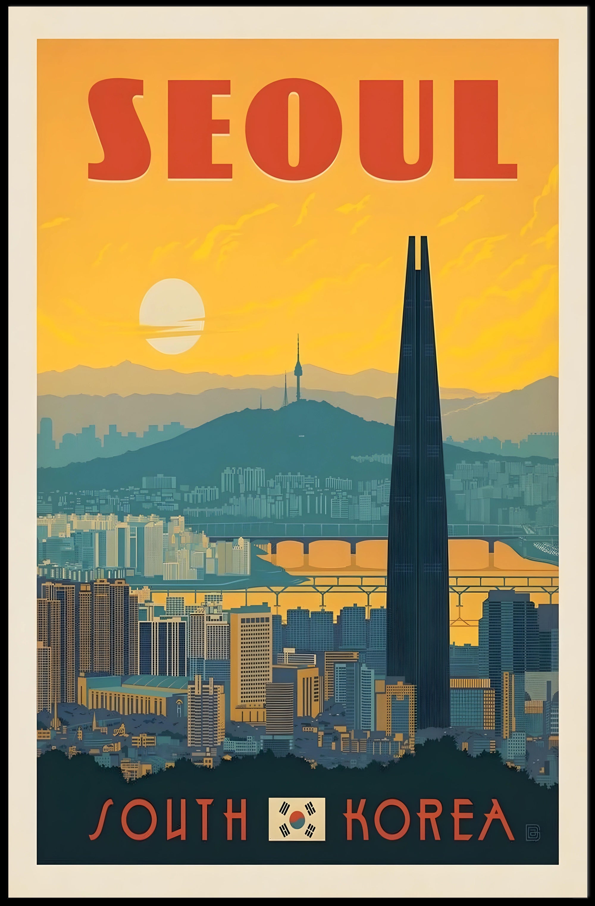 Seoul's Vibrant Skyline Vintage Travel Art Print PosterGoat