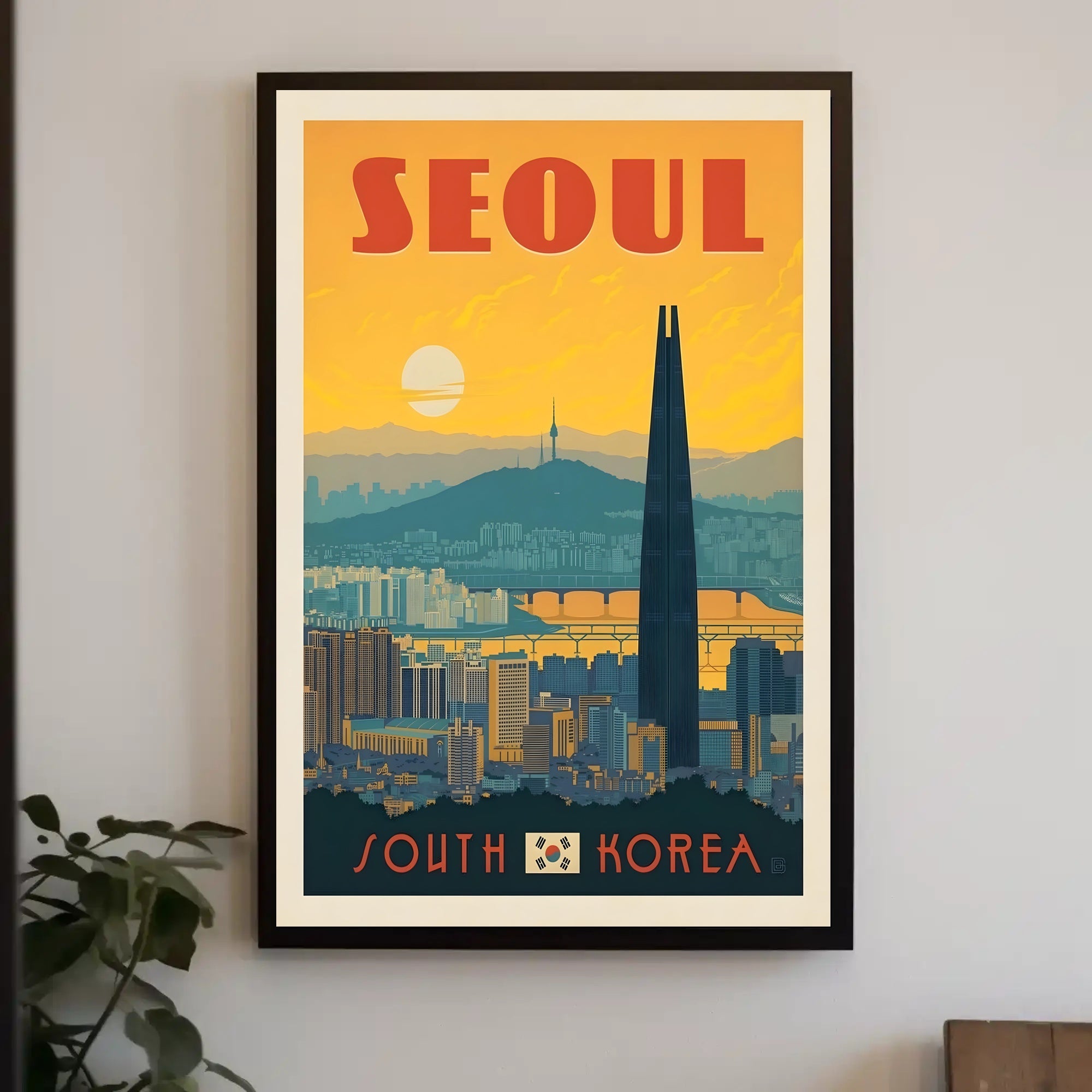 Seoul's Vibrant Skyline Vintage Travel Art Print PosterGoat
